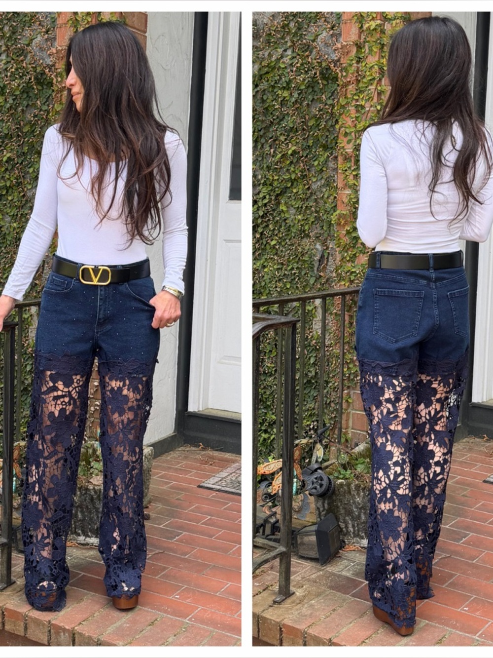 Boho Lace Overlay Jeans - Designer Style - Picture 3 of 4